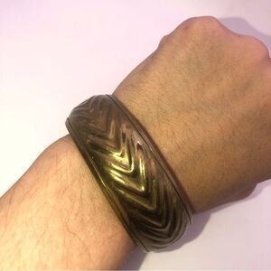 VTG Brass Wide Bangle Chevron Design 8” / 2.5” Diameter / 1” Width